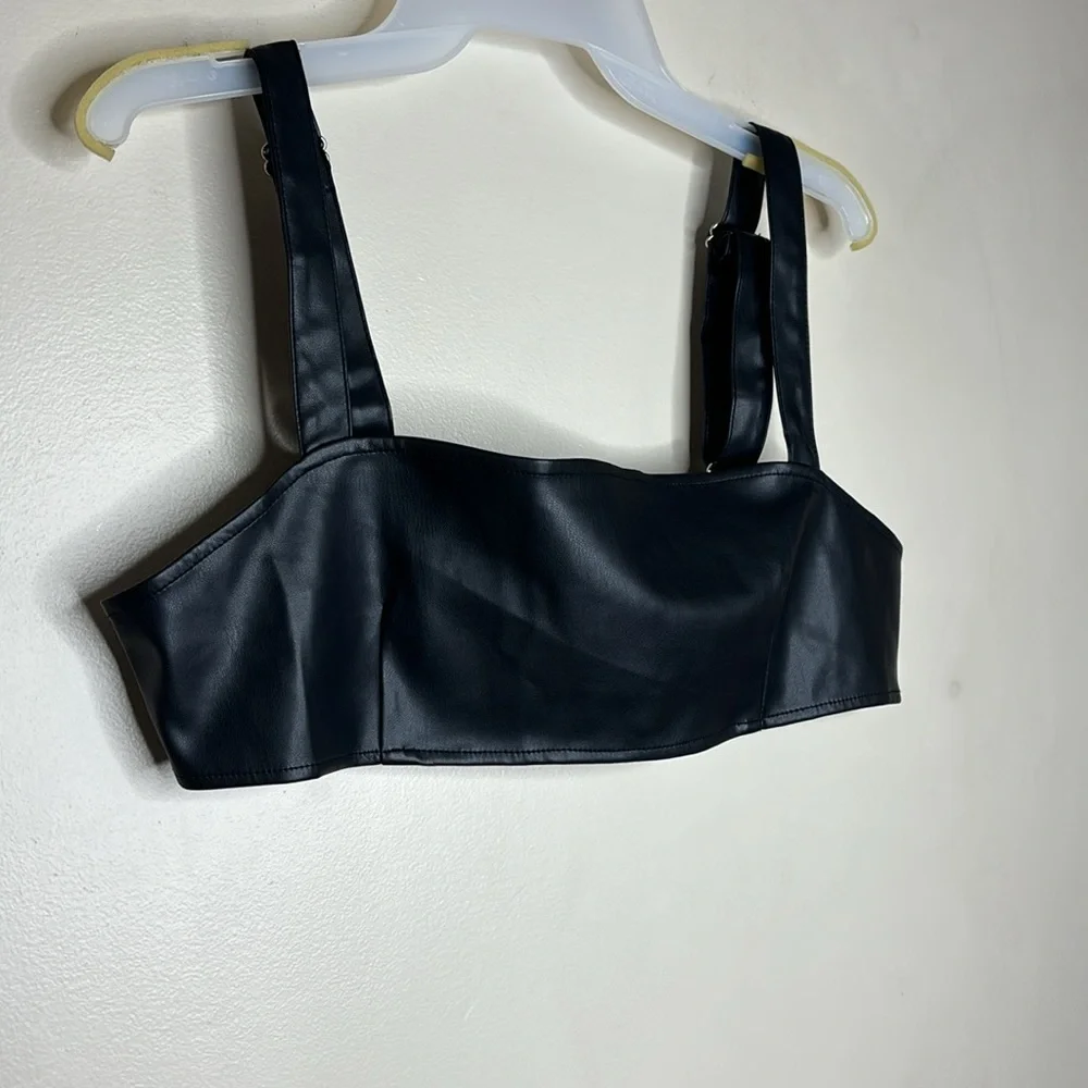 WhoworeWhat | Black Faux Leather Adjustable Bralette | Rebel Undershirt | Biker